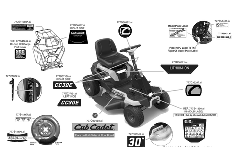 Label Map Diagram and Parts List for CC30E (33BA27JDB10)(2023) Cub Cadet Lawn Tractor Accessories